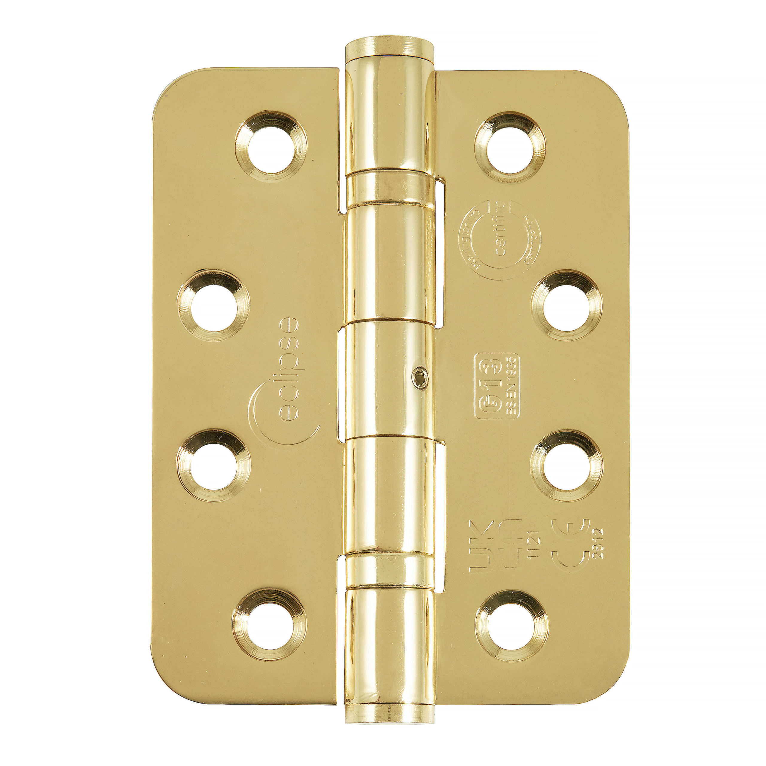 Eclipse 4 inch (102mm) Ball Bearing Hinge Grade 13 Radius Ends - Polished Brass (Pack of 3)